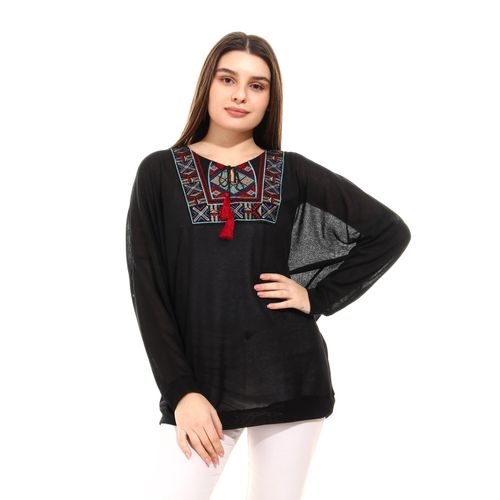 knitted Arabian style aplique sweatshirt-black