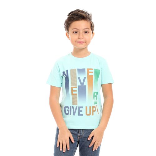 Kids Printed Cotton T-shirt 'Never Give Up'- Simon