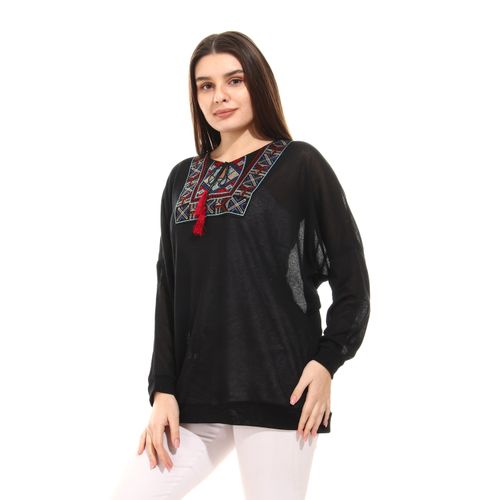 knitted Arabian style aplique sweatshirt-black