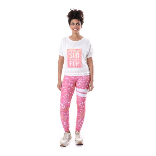 Set Of Doe Sports Legging And T-shirt - Summer Pink Pattern