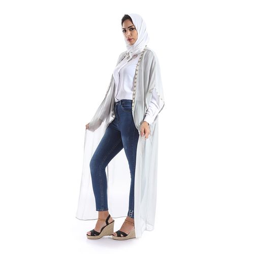 Stylish Embroidered Chiffon Abaya - Grey