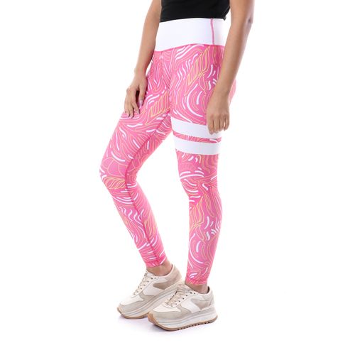 Set Of Doe Sports Legging And T-shirt - Summer Pink Pattern