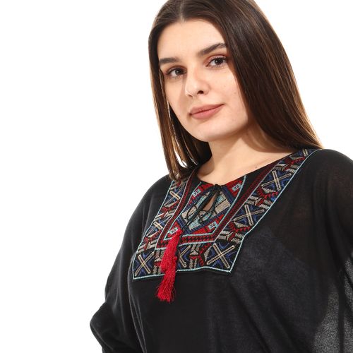 knitted Arabian style aplique sweatshirt-black