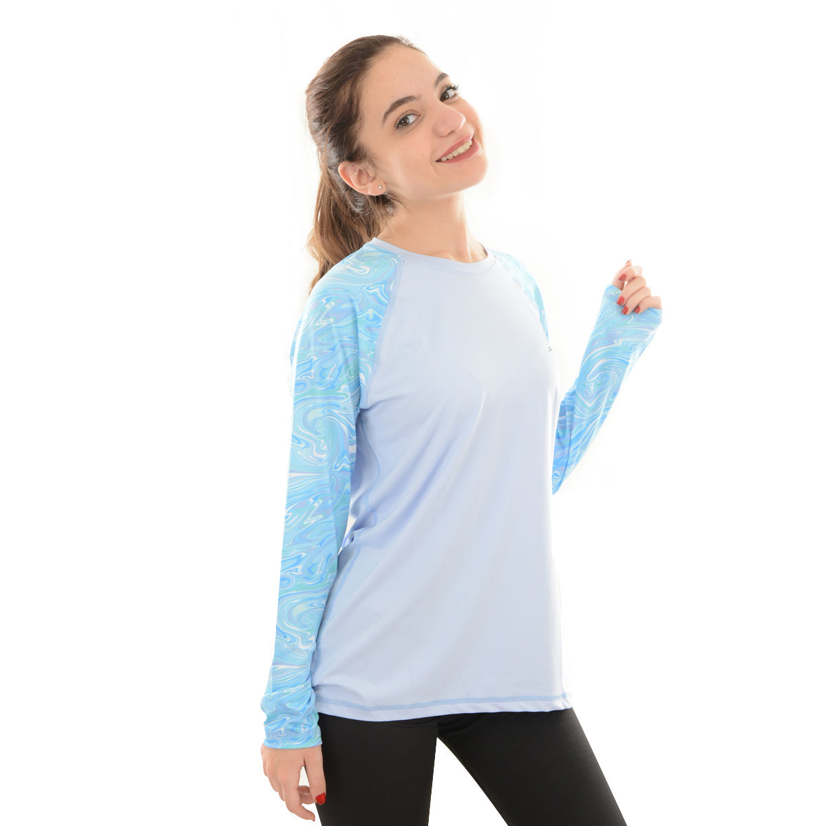 Printed sleeves t-shirt - Marble Sky see