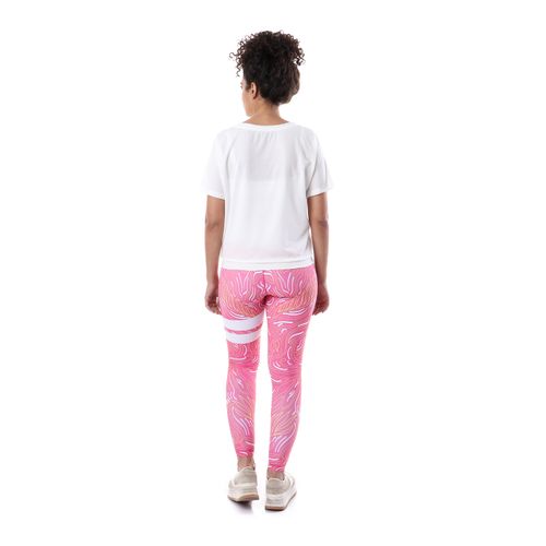 Set Of Doe Sports Legging And T-shirt - Summer Pink Pattern