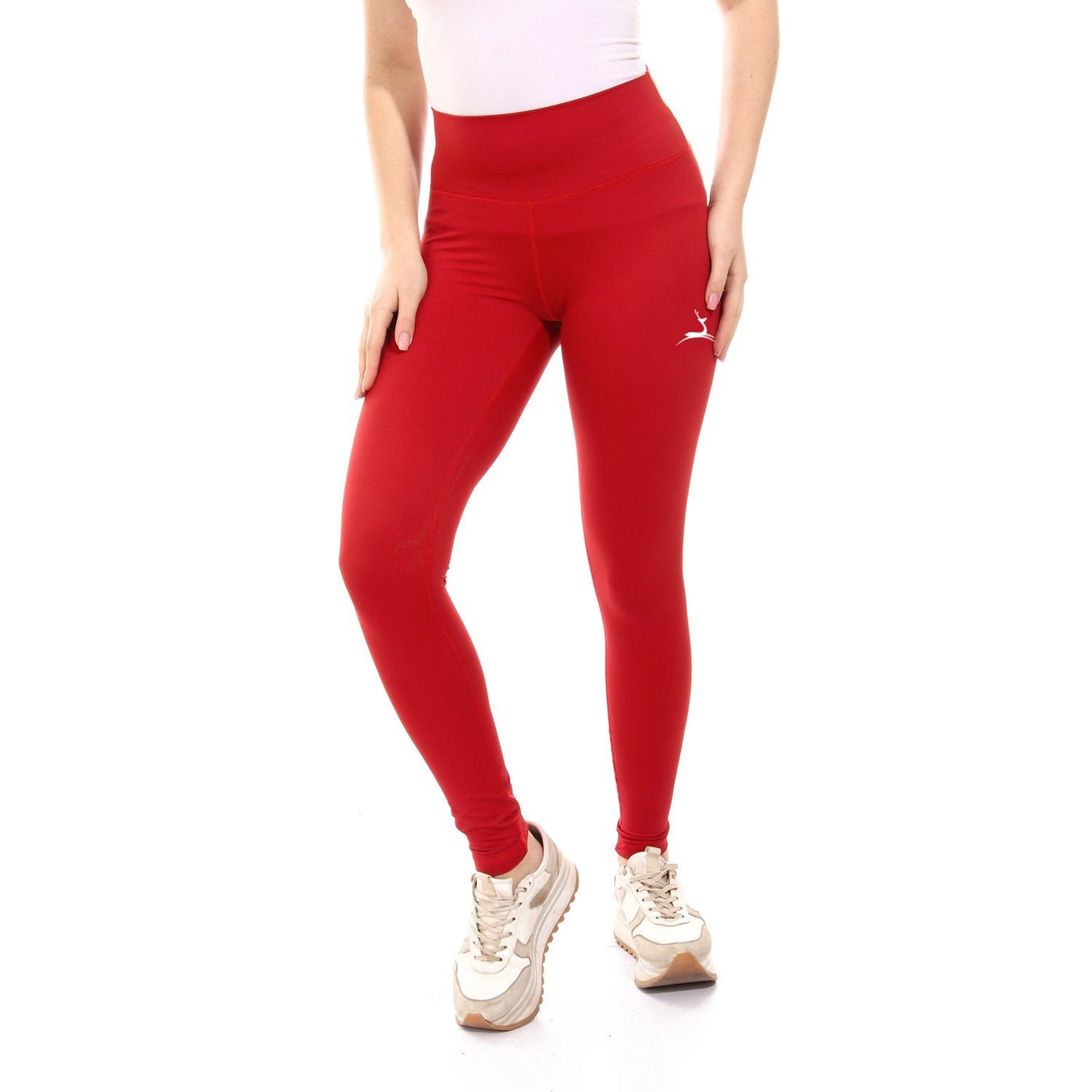 Plain Sportive stretch leggings-Red - Champsland