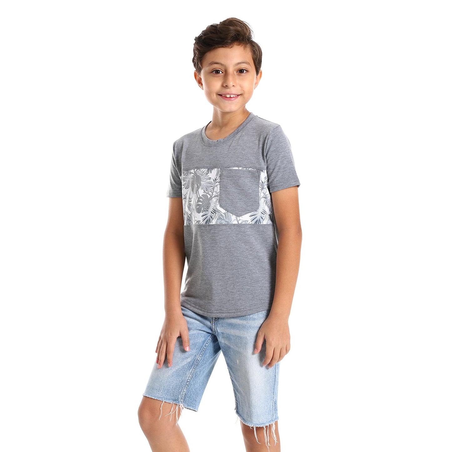 Kids Palm leaves short sleeved pocketed T-shirt