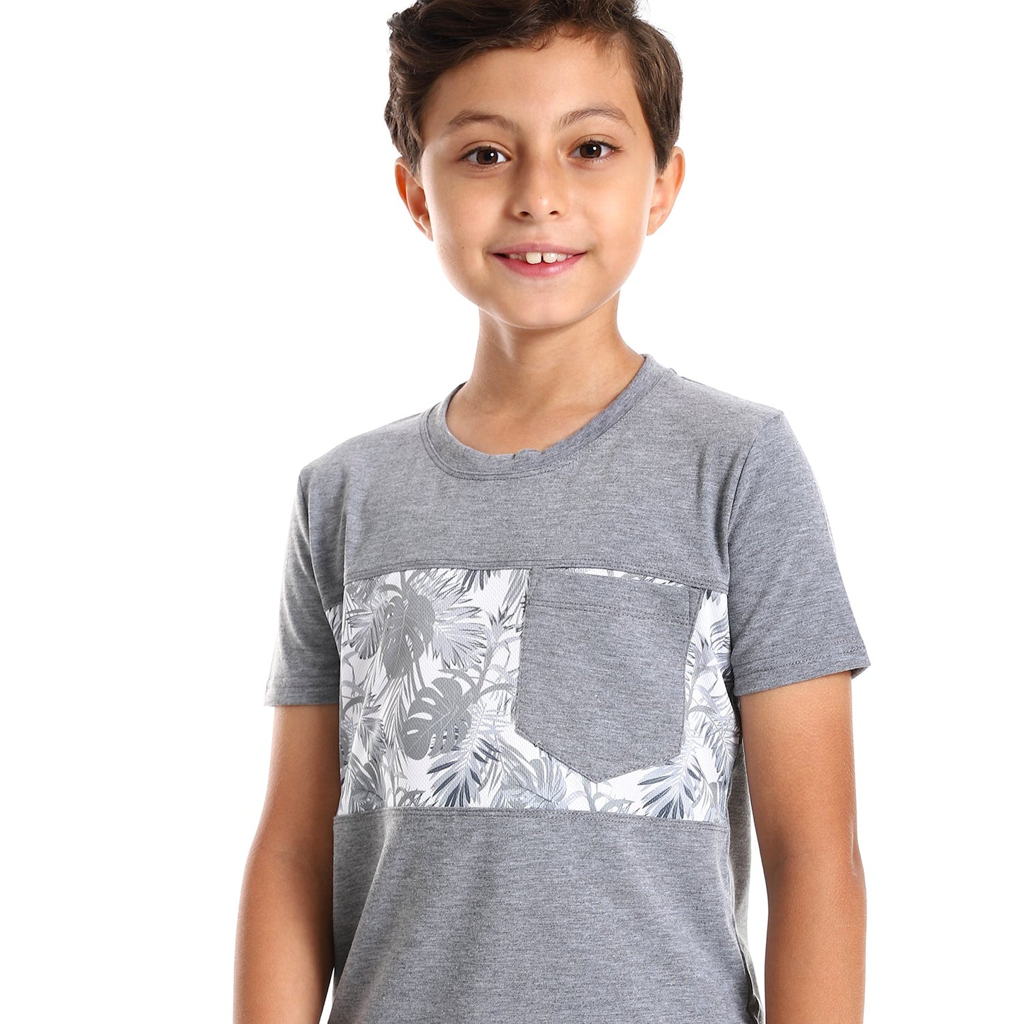 Kids Palm leaves short sleeved pocketed T-shirt