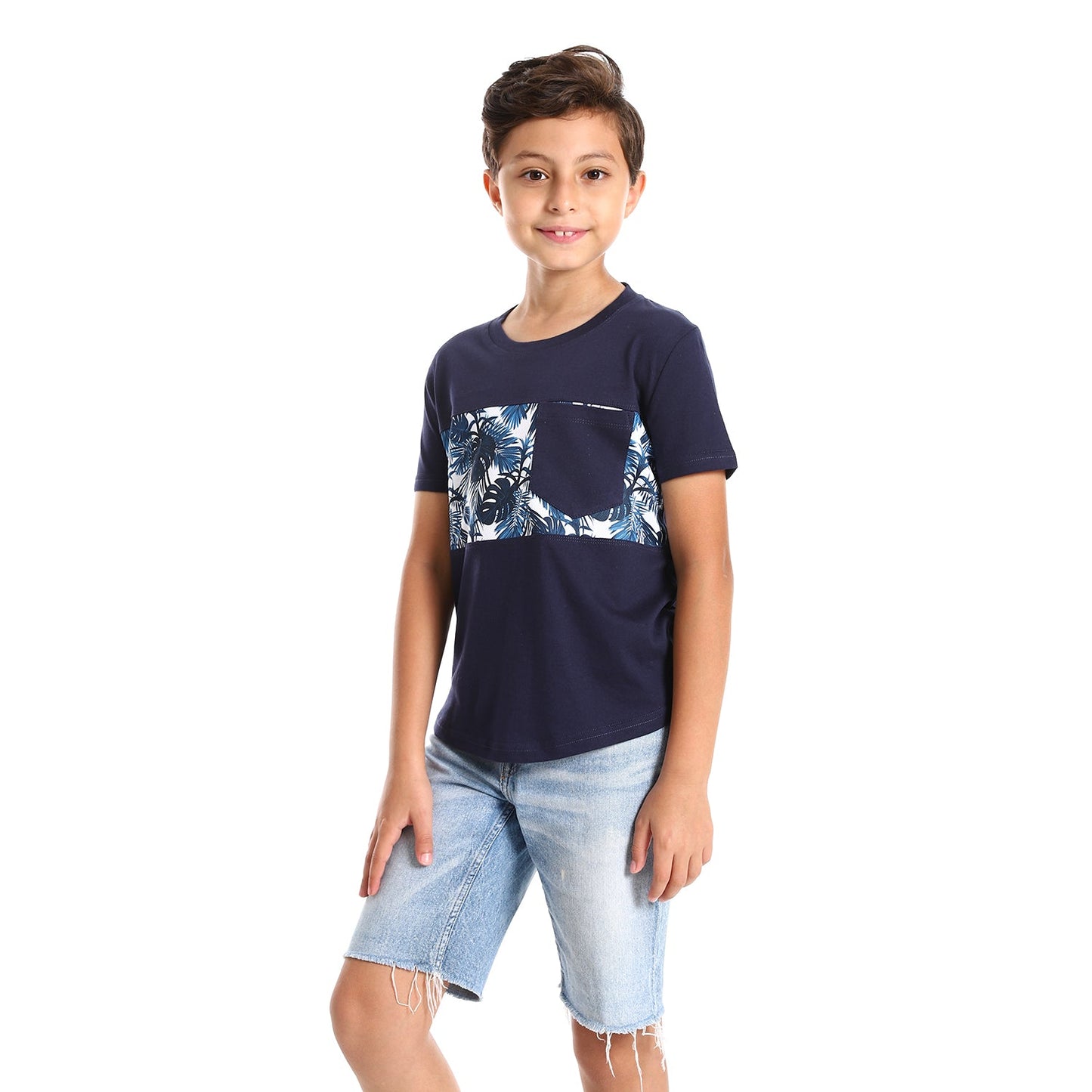 Kids Palm leaves short sleeved pocketed T-shirt