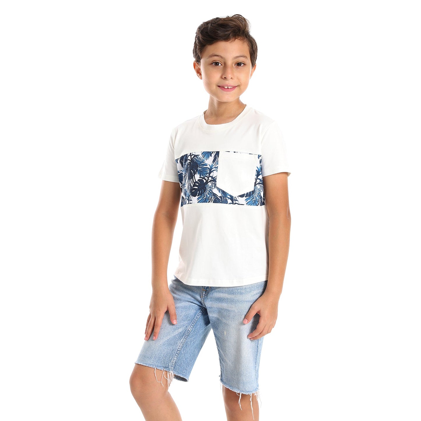 Kids Palm leaves short sleeved pocketed T-shirt