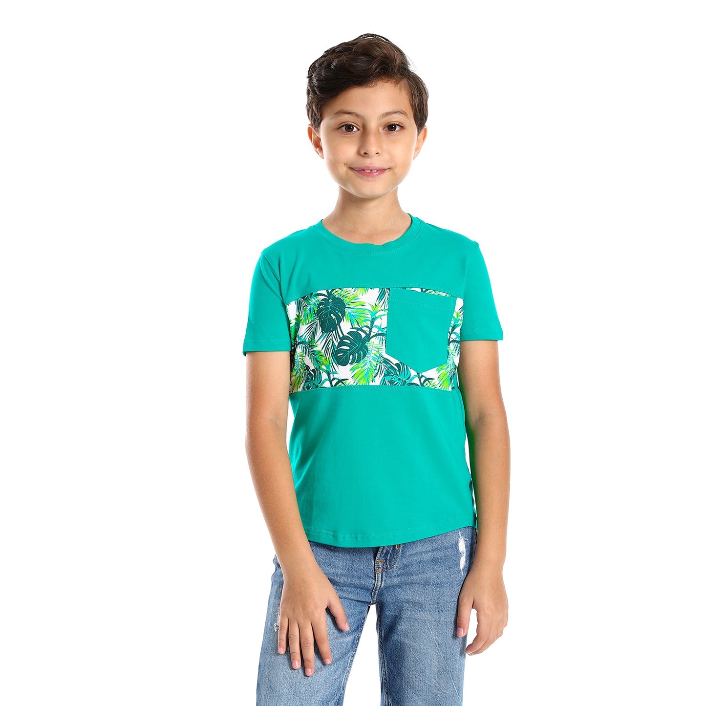 Kids Palm leaves short sleeved pocketed T-shirt