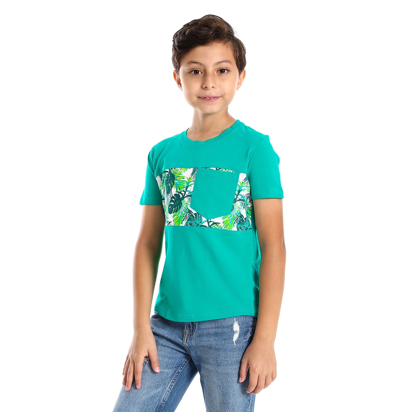 Kids Palm leaves short sleeved pocketed T-shirt