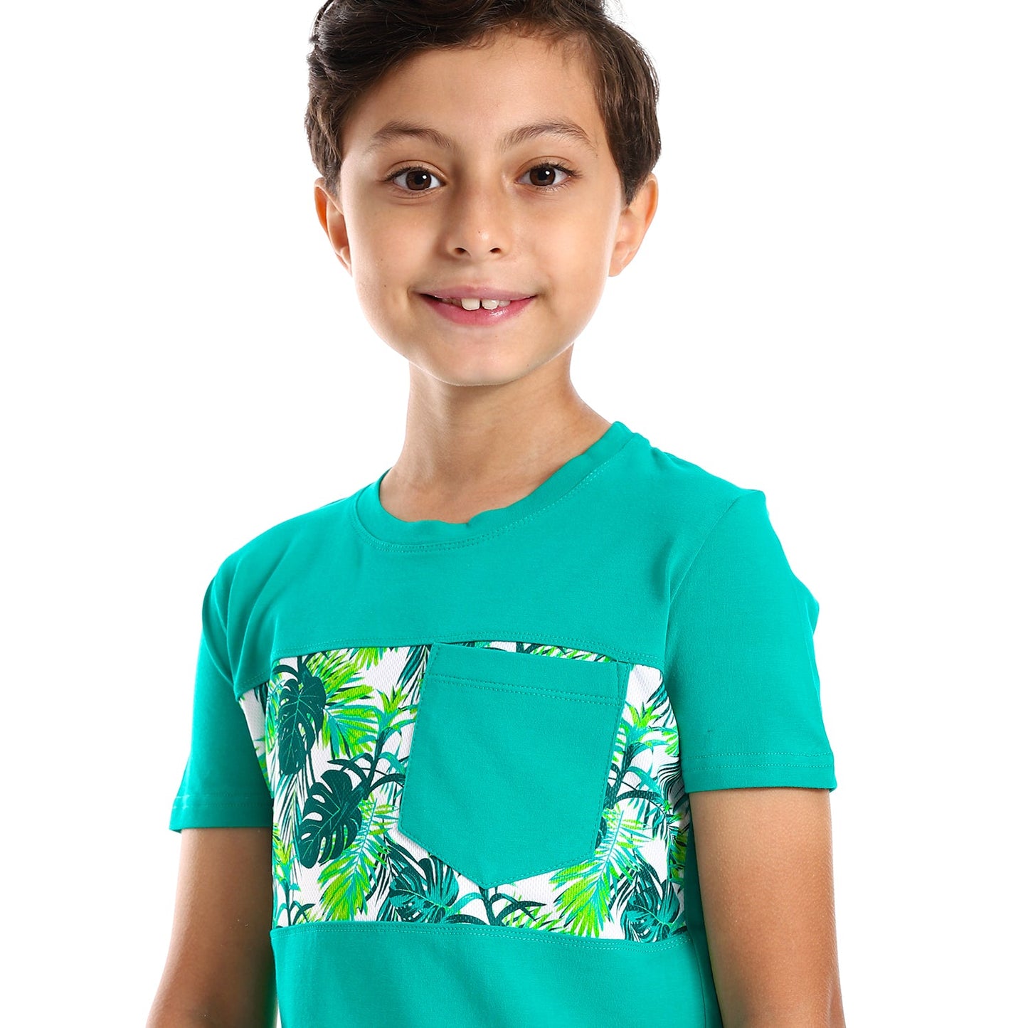 Kids Palm leaves short sleeved pocketed T-shirt