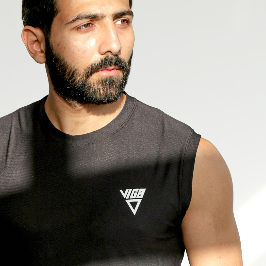 Viga Basic Dry Fit Tank Top-Black - Champsland