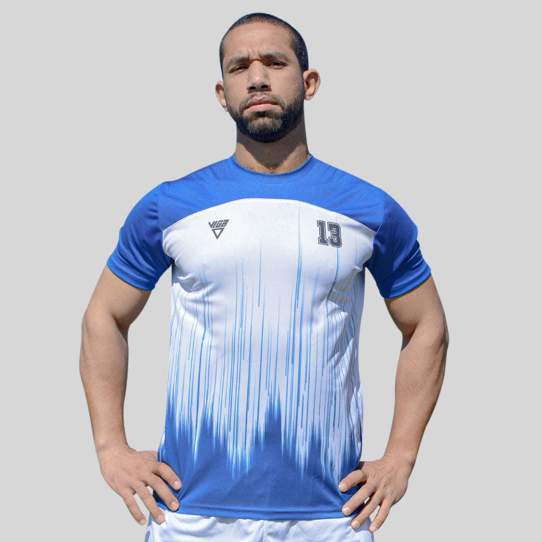 viga white and royal blue soccer jersey ( add your name )