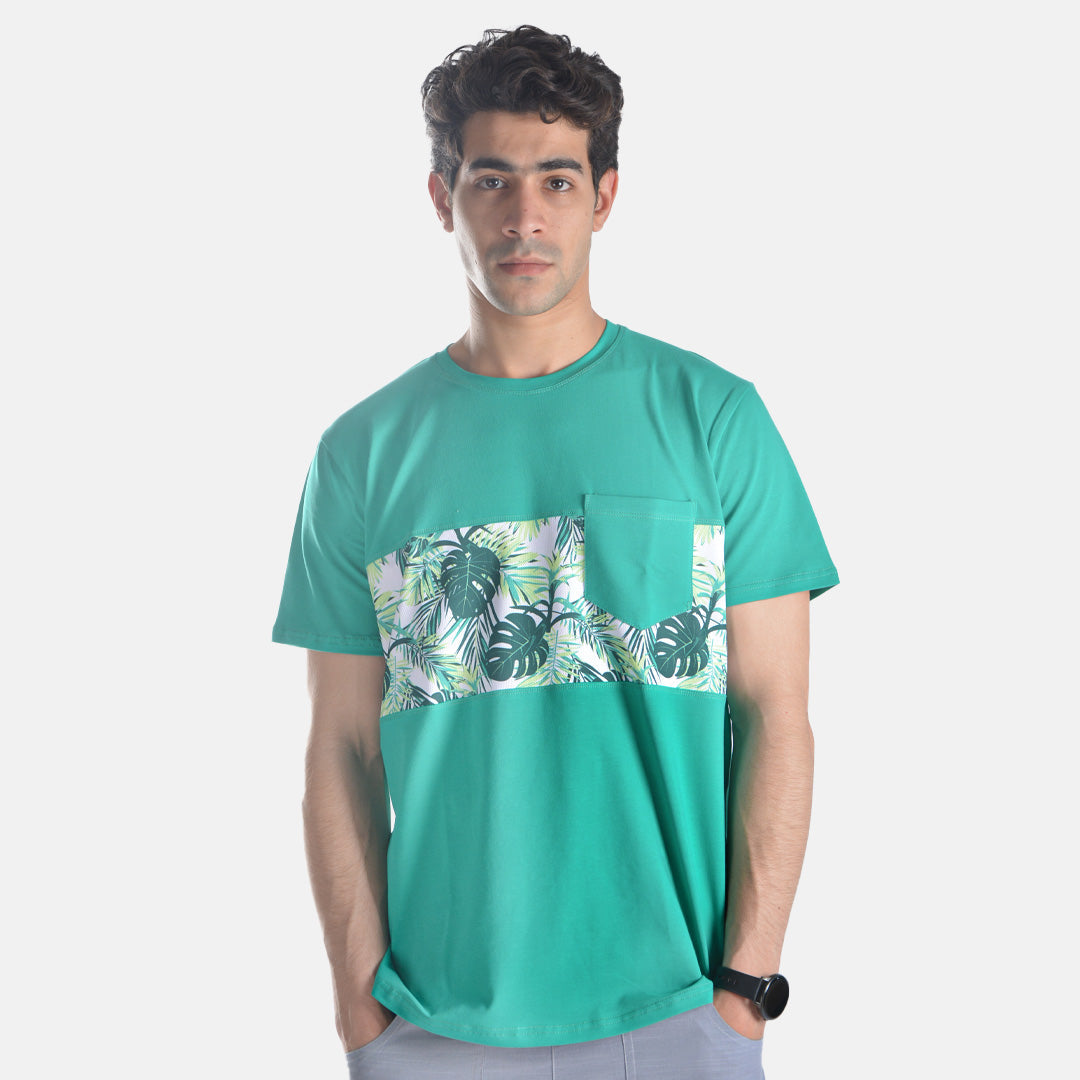 Palm leaves short sleeved pocketed T-shirt