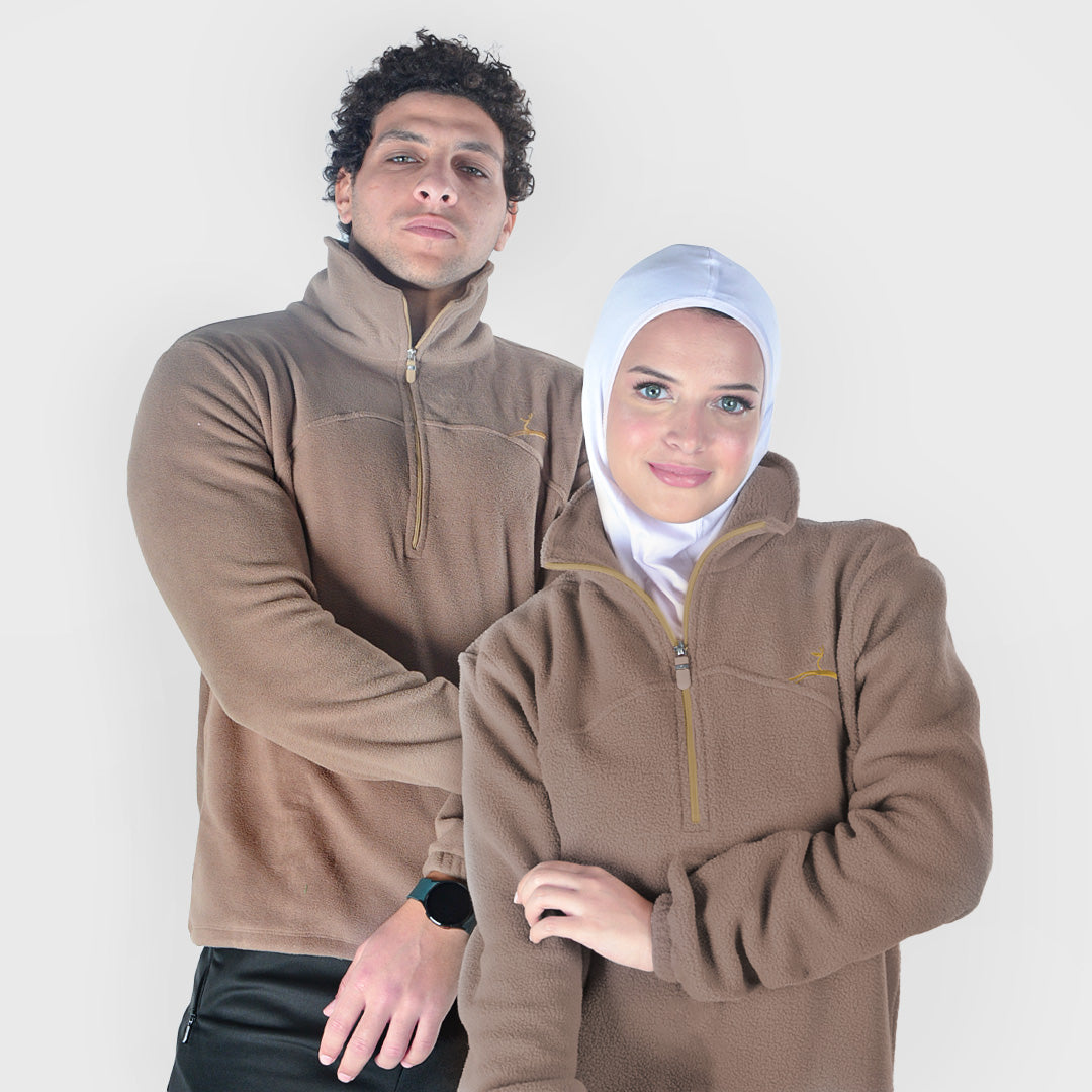 Doe Polar Quarter zipper shirt-Unisex-Coffe