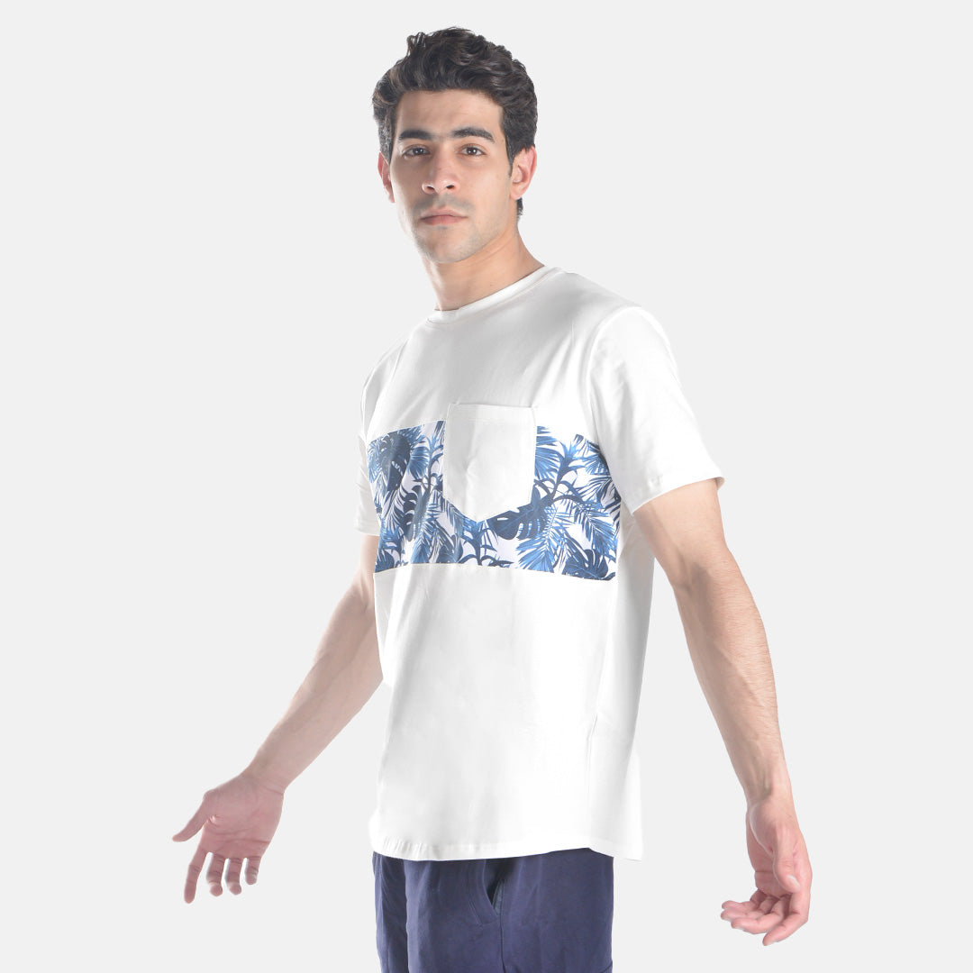 Palm leaves short sleeved pocketed T-shirt